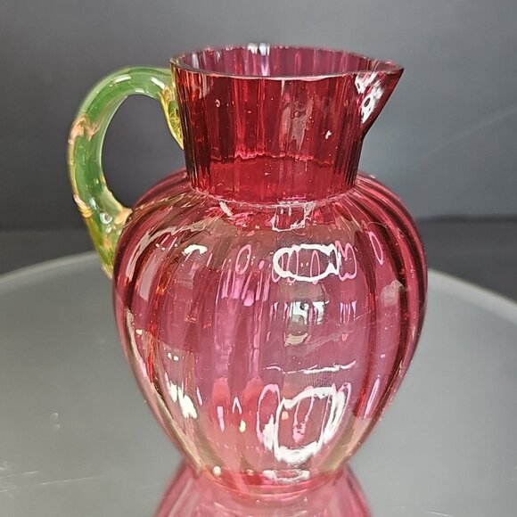 Uranium Glass Handle Cranberry Glass 1890s Collectible English Decanter Wow! - Picture 12 of 13